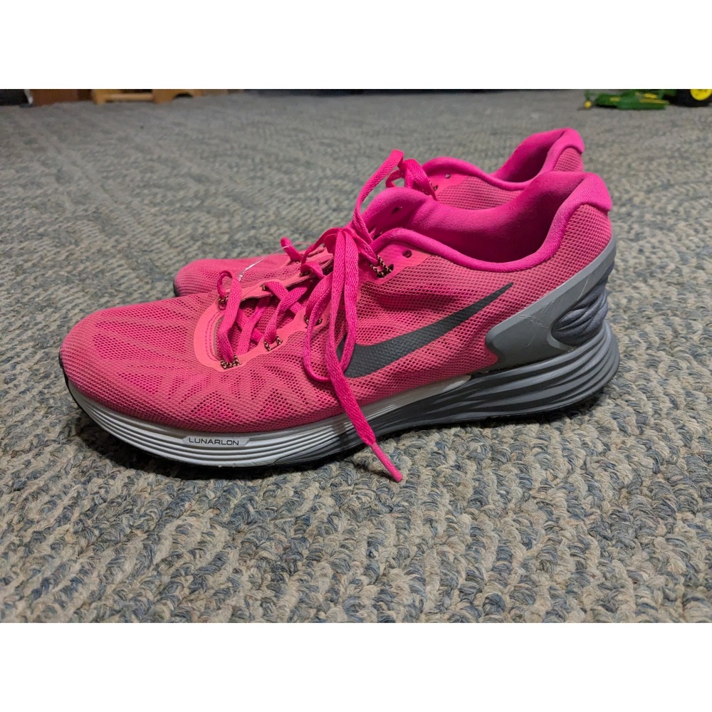 Nike Lunarglide 6 Pink Grey Running Shoes Womens 10 654434-600